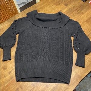 Crown & Ivy Black Cowl Neck Sweater with Pearl Details
